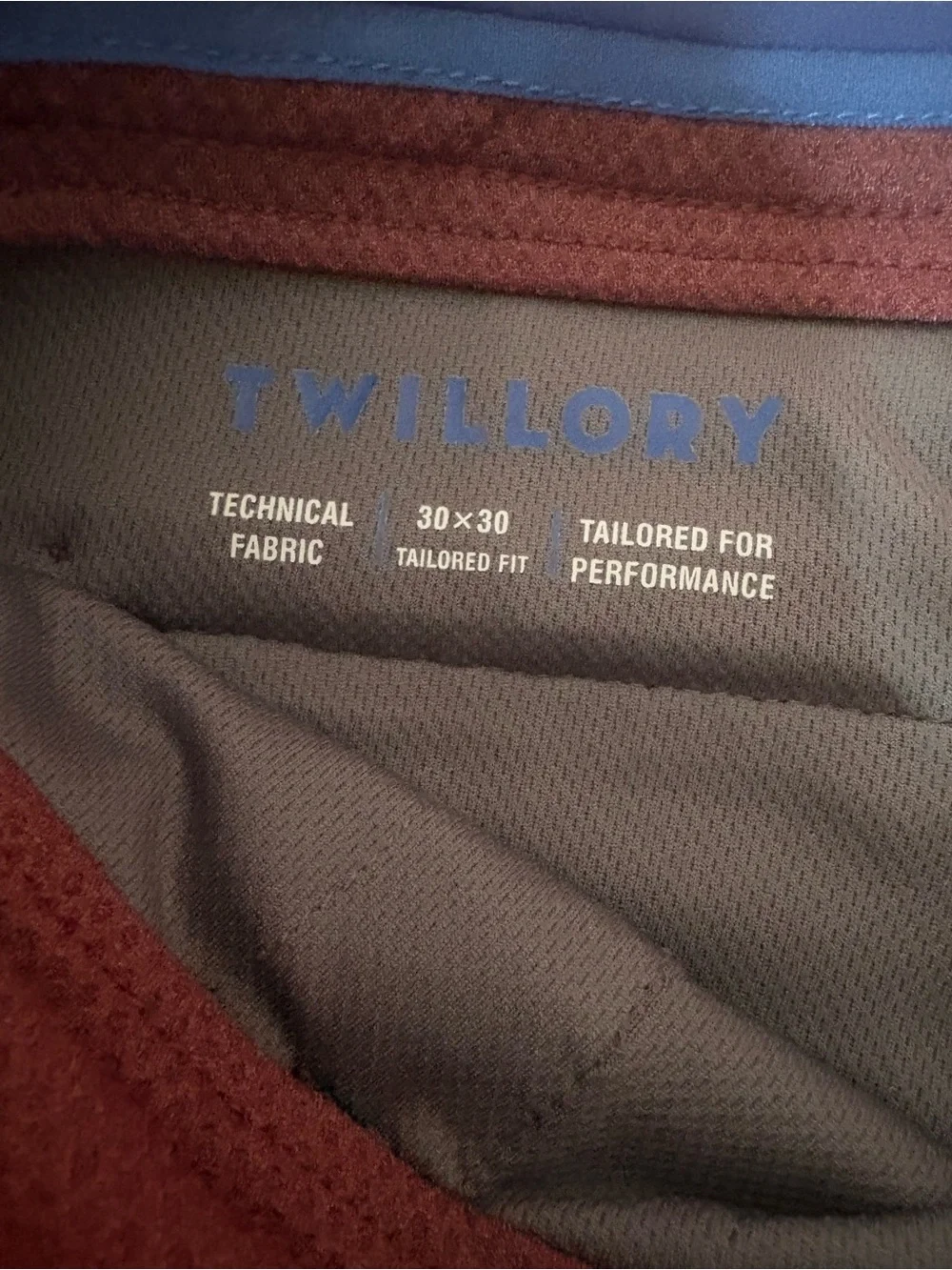 Twillory Air Performance Suit Mens 42S (30x30) Burgundy Technical Fabric